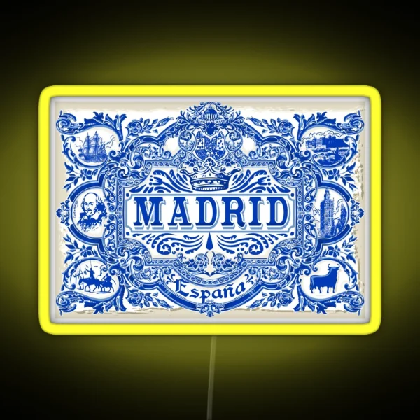 Azulejo Decoration Madrid Blue Vintage Azulejos Tiles RGB Neon Sign