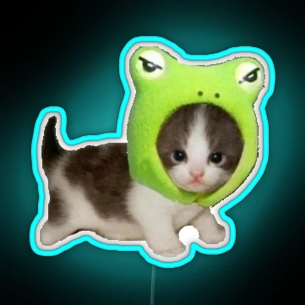 Baby Cat With Frog Hat RGB Neon Sign