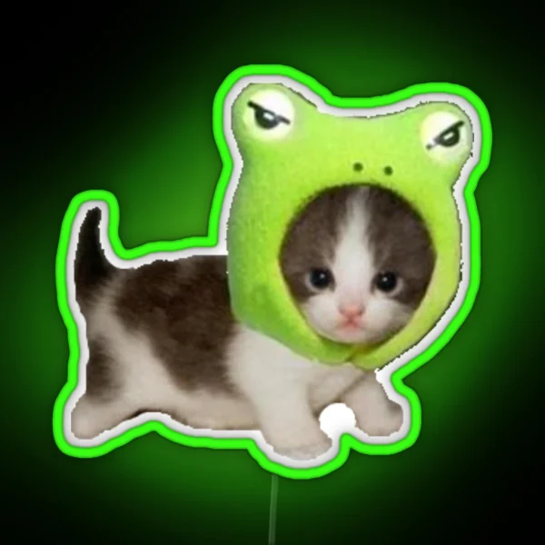 Baby Cat With Frog Hat RGB Neon Sign