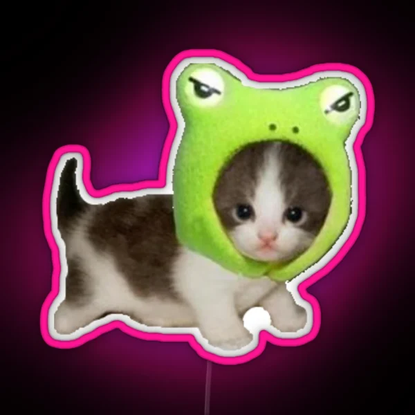 Baby Cat With Frog Hat RGB Neon Sign