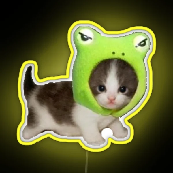 Baby Cat With Frog Hat RGB Neon Sign