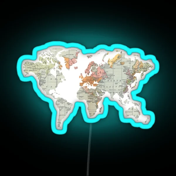 Baesic Vintage World Map RGB Neon Sign