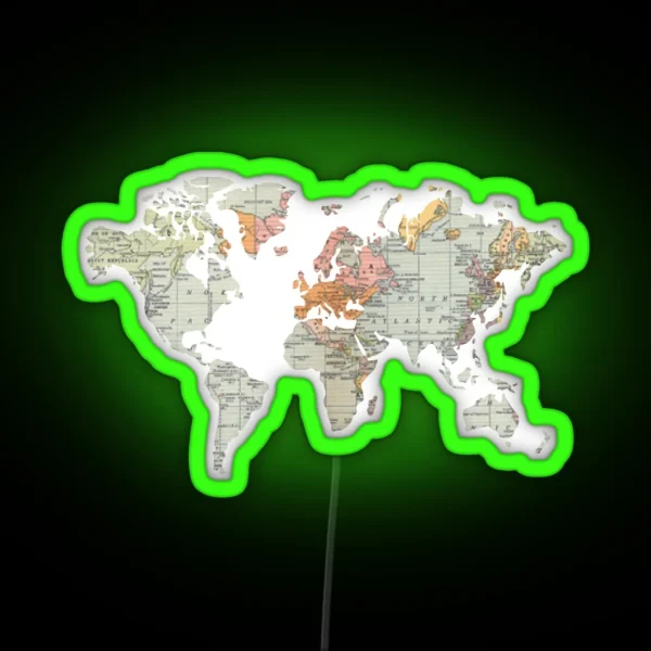 Baesic Vintage World Map RGB Neon Sign