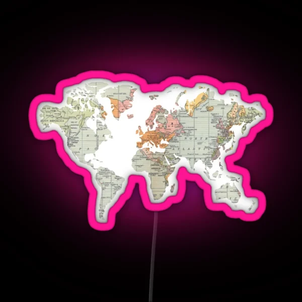 Baesic Vintage World Map RGB Neon Sign