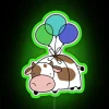 Whimsical balloon cow neon art decoration with vibrant RGB lighting.
