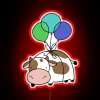 Vibrant Neon Wall Decoration Featuring an Ironic Balloon Cow Silhouette