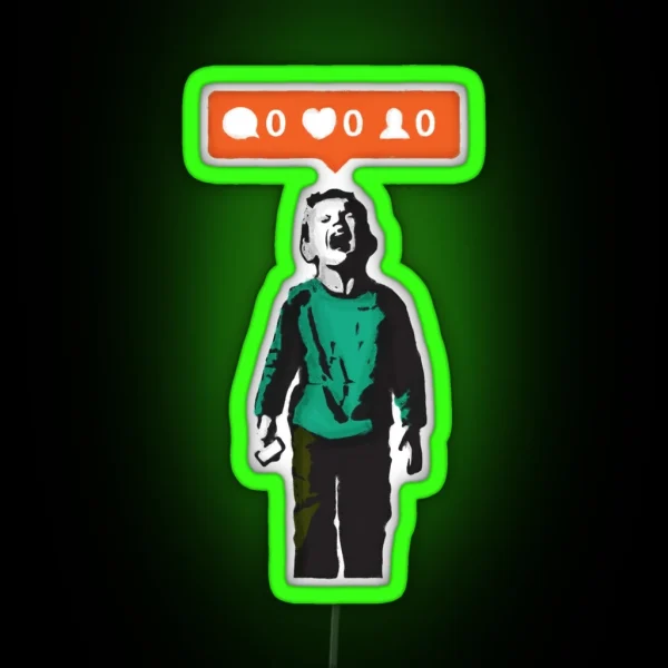 Banksy Graffiti NO LIKES Kid Crying And Social Media Parody On White Background Nobody Likes Me HD HIGH QUALITY ONLINE STORE RGB Neon Sign