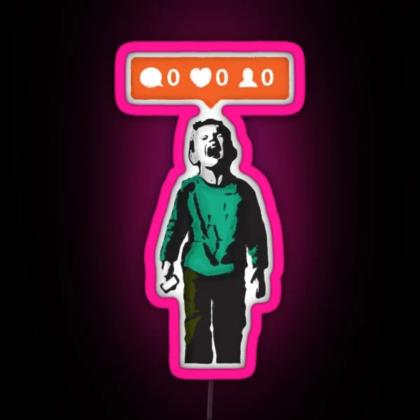 Banksy Graffiti NO LIKES Kid Crying And Social Media Parody On White Background Nobody Likes Me HD HIGH QUALITY ONLINE STORE RGB Neon Sign