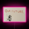Brightly glowing 'Save the Planet' neon street art by Banksy