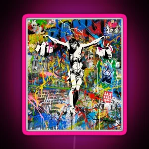 Banksy Shopping Jesus Pop Street Art Mashup RGB Neon Sign