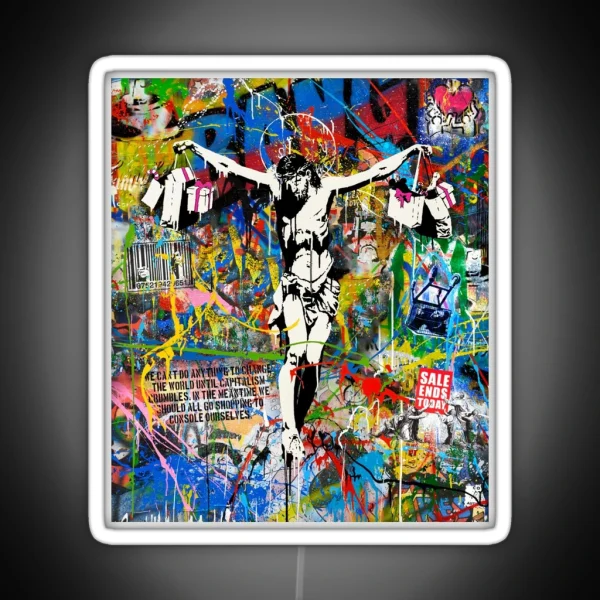 Banksy Shopping Jesus Pop Street Art Mashup RGB Neon Sign