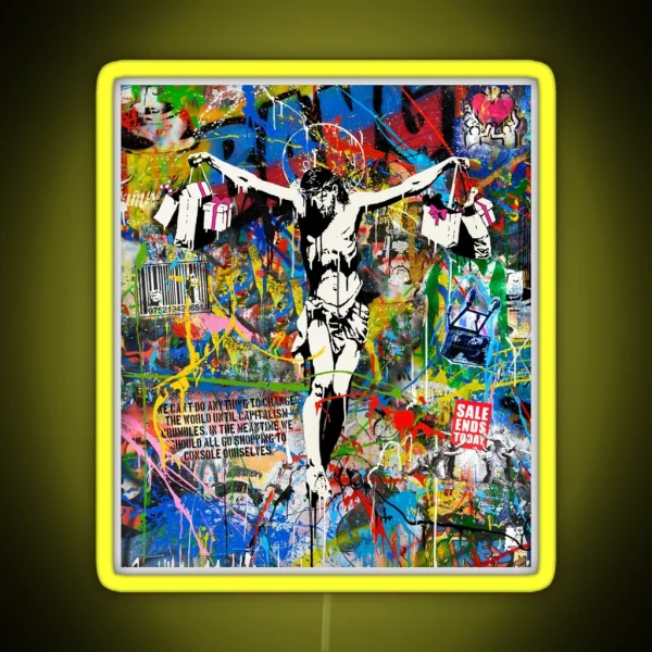 Banksy Shopping Jesus Pop Street Art Mashup RGB Neon Sign