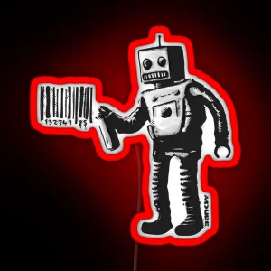 Banksy Smiling Robot And Barcodes Better Out Than In New York City Residency Black And White HD HIGHT QUALITY ONLINE STORE RGB Neon Sign