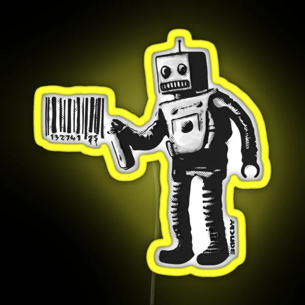 Banksy Smiling Robot And Barcodes Better Out Than In New York City Residency Black And White HD HIGHT QUALITY ONLINE STORE RGB Neon Sign