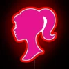 Neon-style Barbie silhouette decal led with colorful RGB lighting effects.