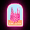 Vibrant Barcelona city travel stamp LED light art decorative sign.