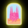 Modern Barcelona travel stamp design with RGB neon LED lighting