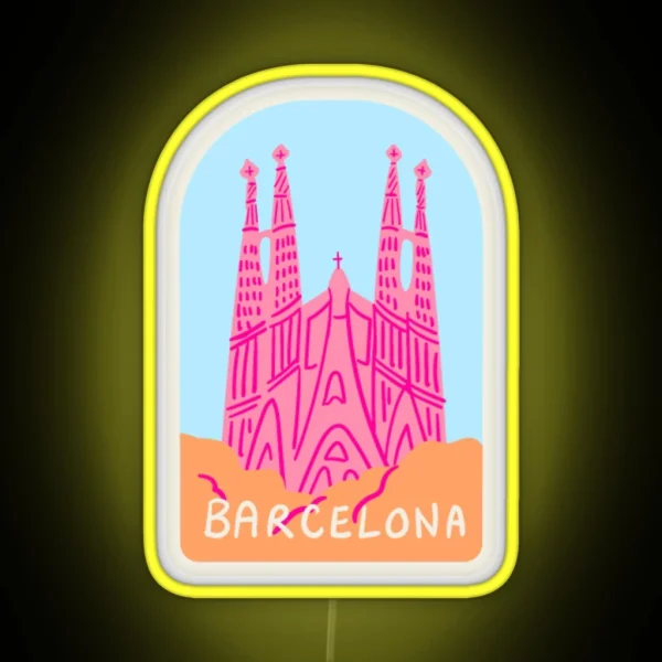 Barcelona Travel Stamp RGB Neon Sign