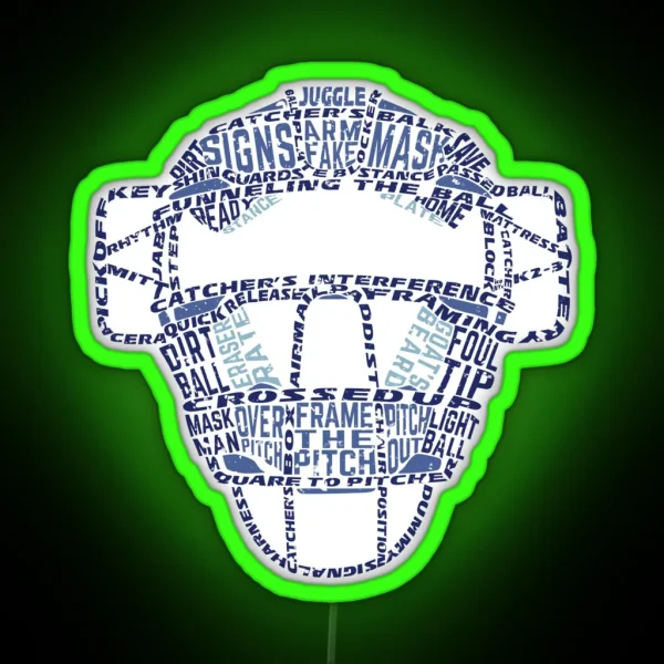 Baseball Catchers Mask Calligram RGB Neon Sign