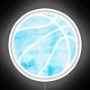 Neon basketball logo illuminates your passion in vibrant blue hues.