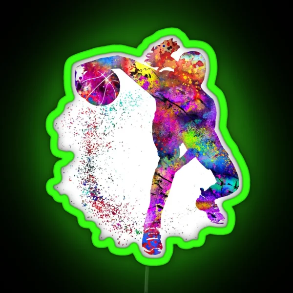 Basketball Girl Watercolor Basketball Girl RGB Neon Sign