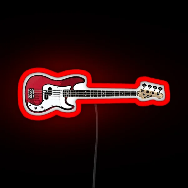 Bass Guitar In Red RGB Neon Sign