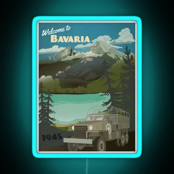 Bavaria 1945 Occupation Travel Poster RGB Neon Sign