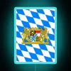 Bright, colorful neon sign featuring the Bavarian crest logo.