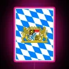 Vibrant Bavarian Coat of Arms flag LED display lighting decor.