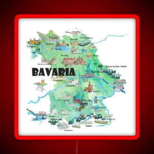 Bavaria Germany Illustrated Travel Poster Card RGB Neon Sign