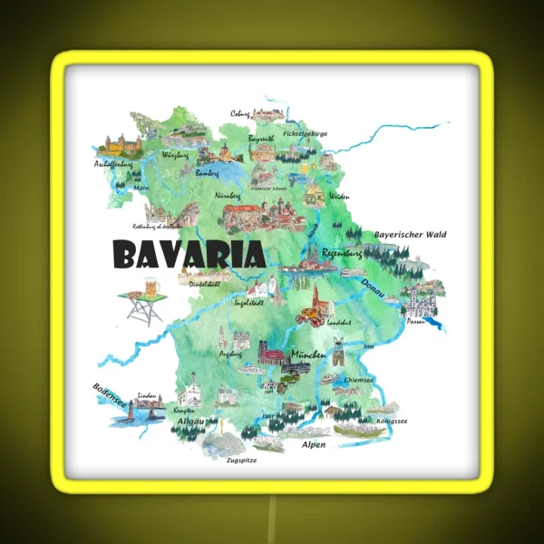 Bavaria Germany Illustrated Travel Poster Card RGB Neon Sign