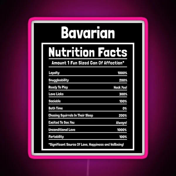 Bavarian Nutrition Facts Funny Dog Gift RGB Neon Sign