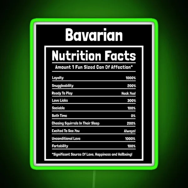 Bavarian Nutrition Facts Funny Dog Gift RGB Neon Sign