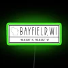 Unique Home Decor Item with Bayfield Wisconsin Coordinates in Neon