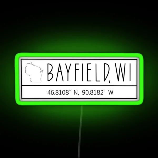 Bayfield Wisconsin Coordinates RGB Neon Sign