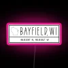 Personalized vibrant RGB LED coordinates display for Bayfield, Wisconsin home decor.