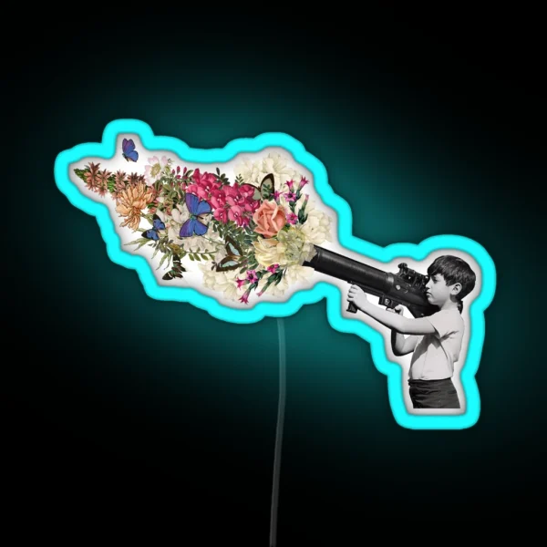 Bazooka Bouquet Street Art Graffiti Banksy Fan Art RGB Neon Sign