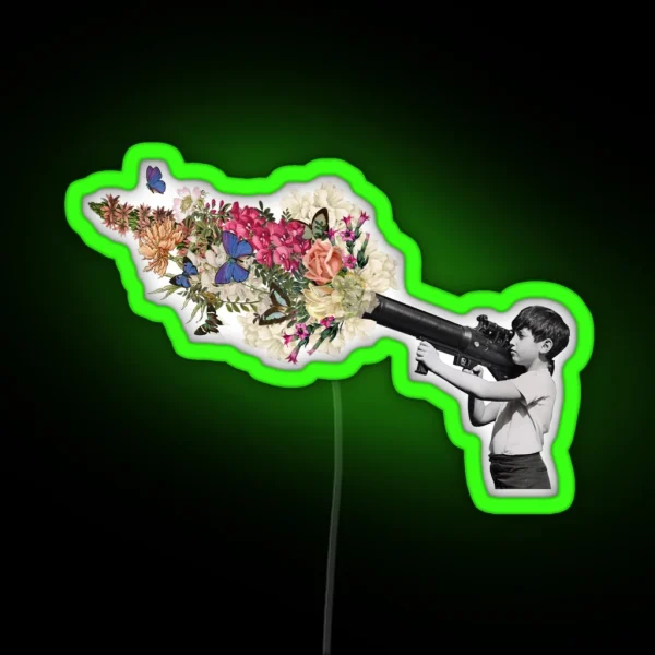 Bazooka Bouquet Street Art Graffiti Banksy Fan Art RGB Neon Sign