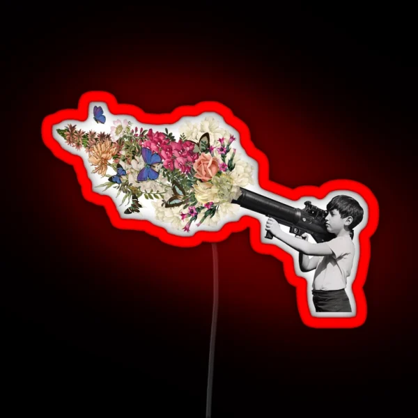 Bazooka Bouquet Street Art Graffiti Banksy Fan Art RGB Neon Sign