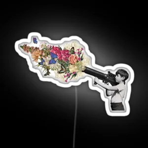 Bazooka Bouquet Street Art Graffiti Banksy Fan Art RGB Neon Sign