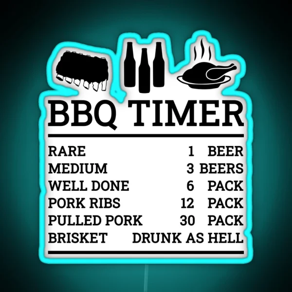 BBQ Timer Beef And Beer Rare Medium Well Brisket Barbecue Lover RGB Neon Sign