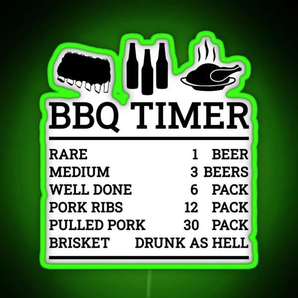 BBQ Timer Beef And Beer Rare Medium Well Brisket Barbecue Lover RGB Neon Sign