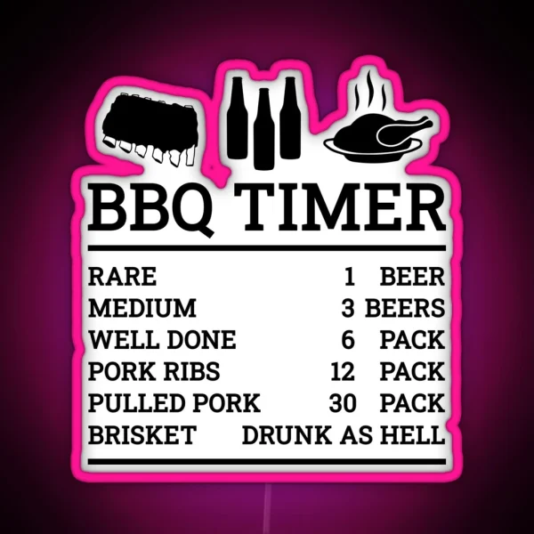 BBQ Timer Beef And Beer Rare Medium Well Brisket Barbecue Lover RGB Neon Sign