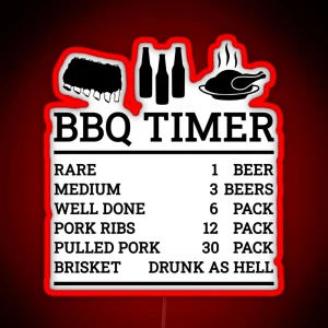 BBQ Timer Beef And Beer Rare Medium Well Brisket Barbecue Lover RGB Neon Sign