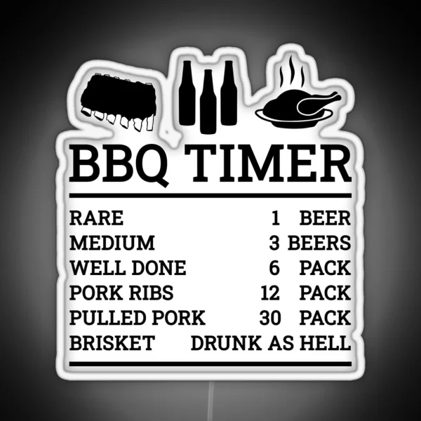 BBQ Timer Beef And Beer Rare Medium Well Brisket Barbecue Lover RGB Neon Sign