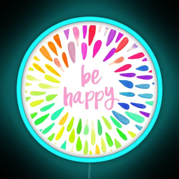 Be Happy Flower Petals RGB Neon Sign