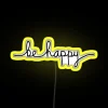 Colorful LED neon sign displays happiness and vibrant colorful vibes