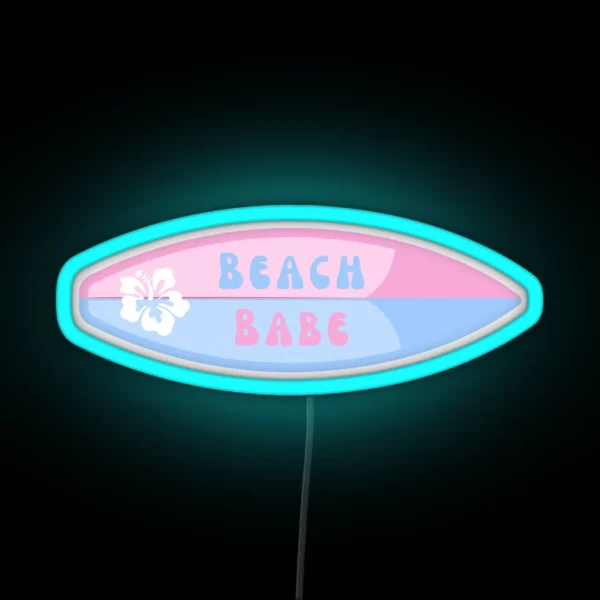 Beach Babe Surf Board Coconut Girl Aesthetic RGB Neon Sign