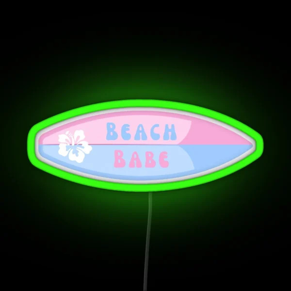 Beach Babe Surf Board Coconut Girl Aesthetic RGB Neon Sign