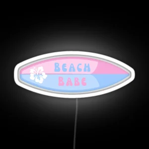 Beach Babe Surf Board Coconut Girl Aesthetic RGB Neon Sign